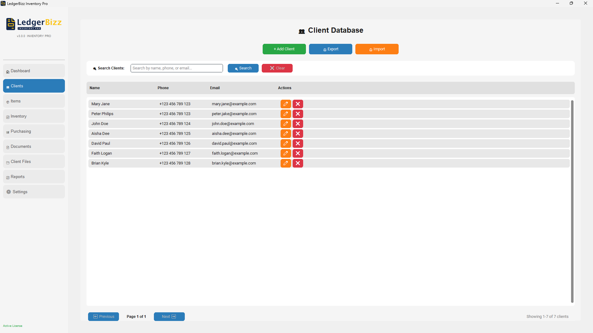 LedgerBizz Client Management - Customer records and document attachments