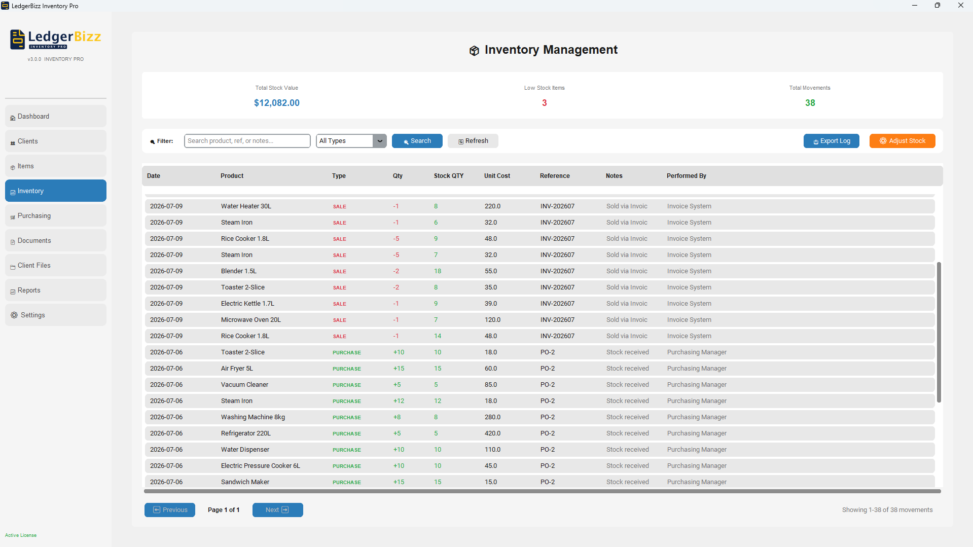 LedgerBizz Inventory Audit - Track stock movements and adjustments