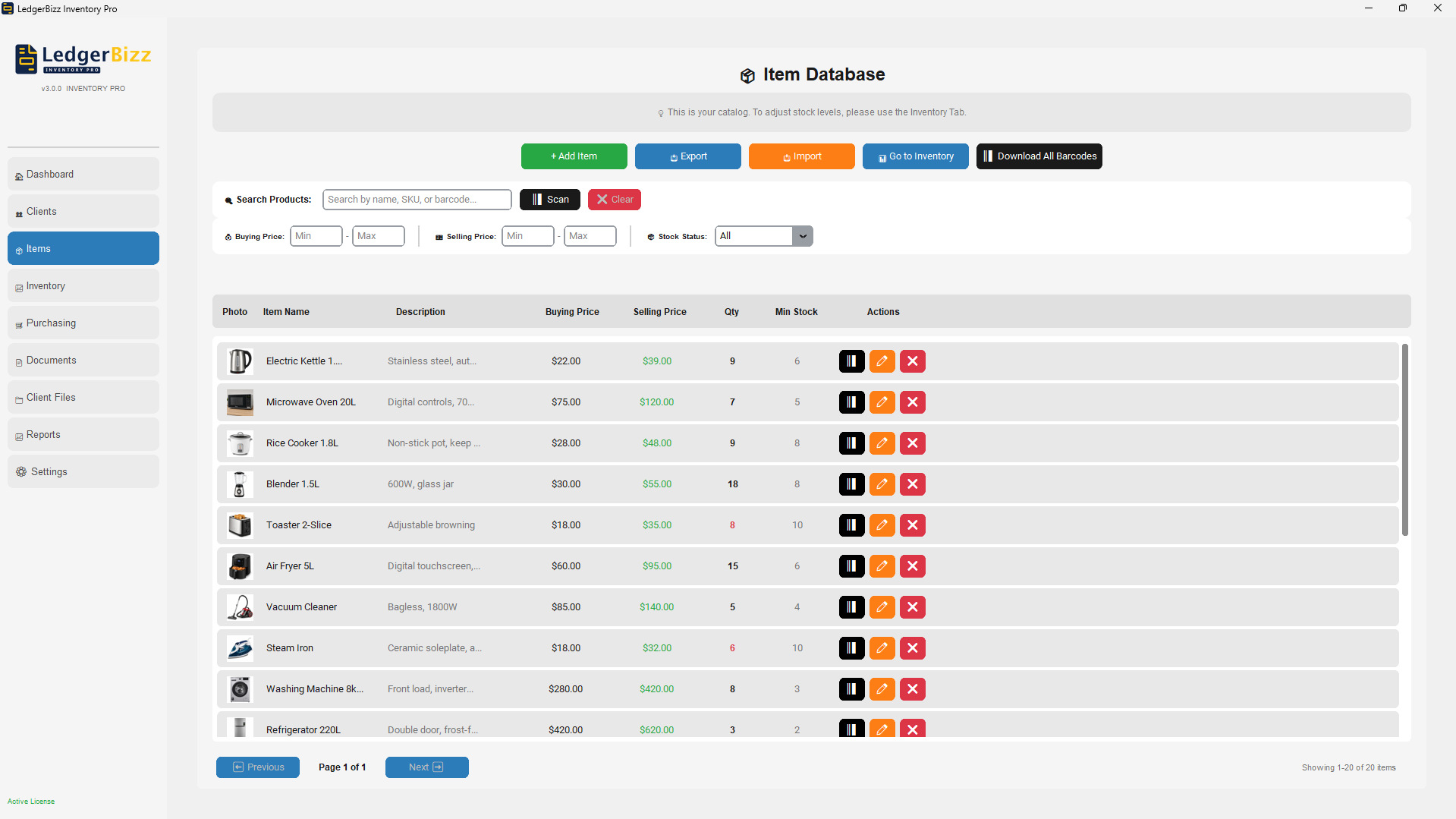 LedgerBizz Item Catalog - Manage products, barcodes, and images