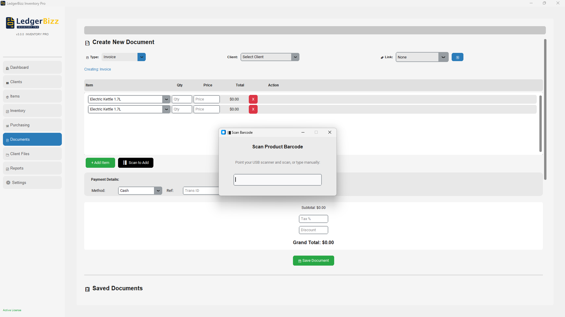 LedgerBizz Barcode Scanner - USB scanner integration for fast checkout