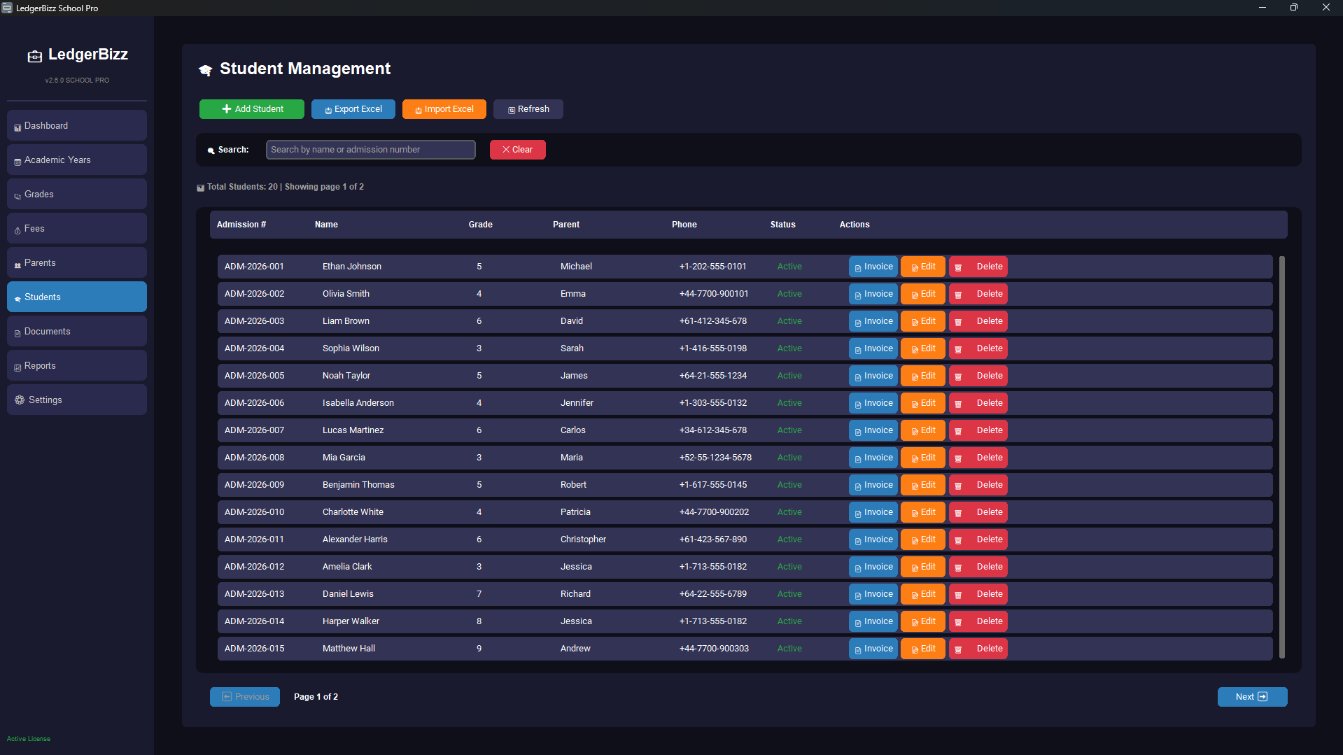 LedgerBizz Student Management - Complete student lifecycle management