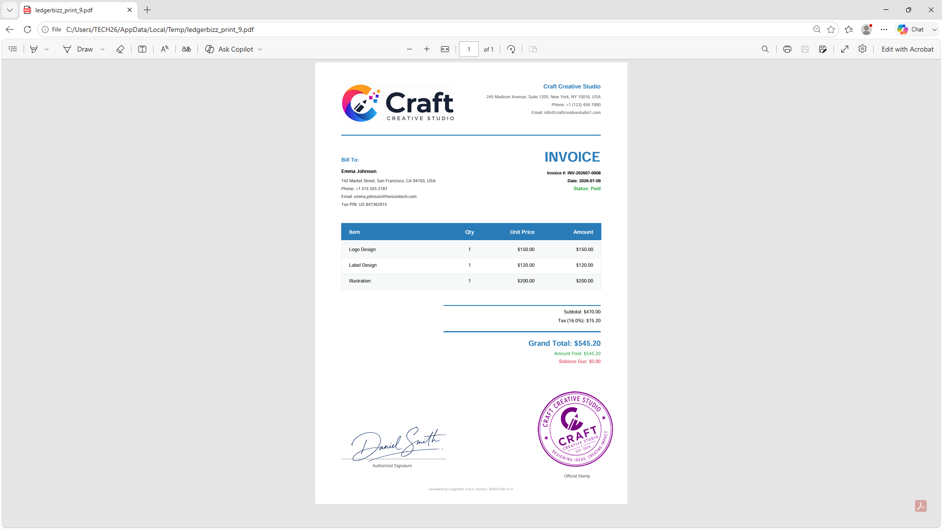 LedgerBizz Professional PDFs - Customizable templates